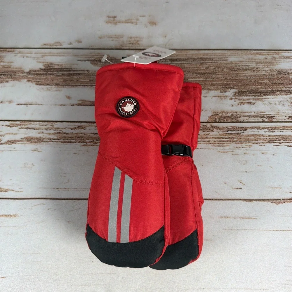 New Canada Weather Gear Boys Winter Snow Mittens Red Black Size 4-6